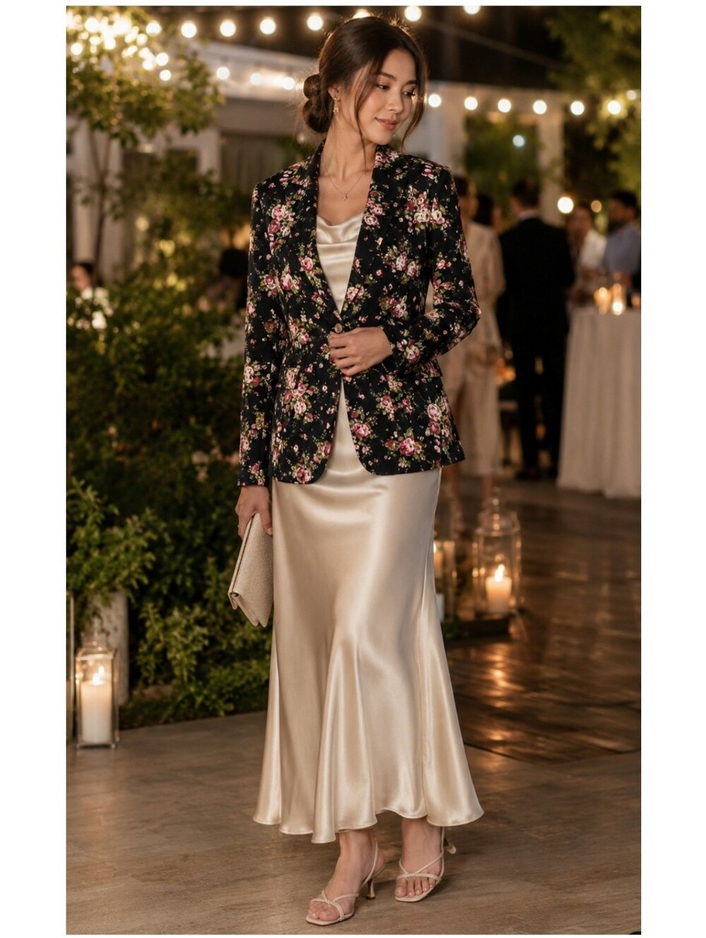 Mymstorm Floral Women M/L Linen Blazer Black Pink Roses Lightweight Whimsical